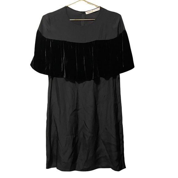 Marie Oliver 100% Silk Overlay Cape Style Black Dress - Picture 1 of 6